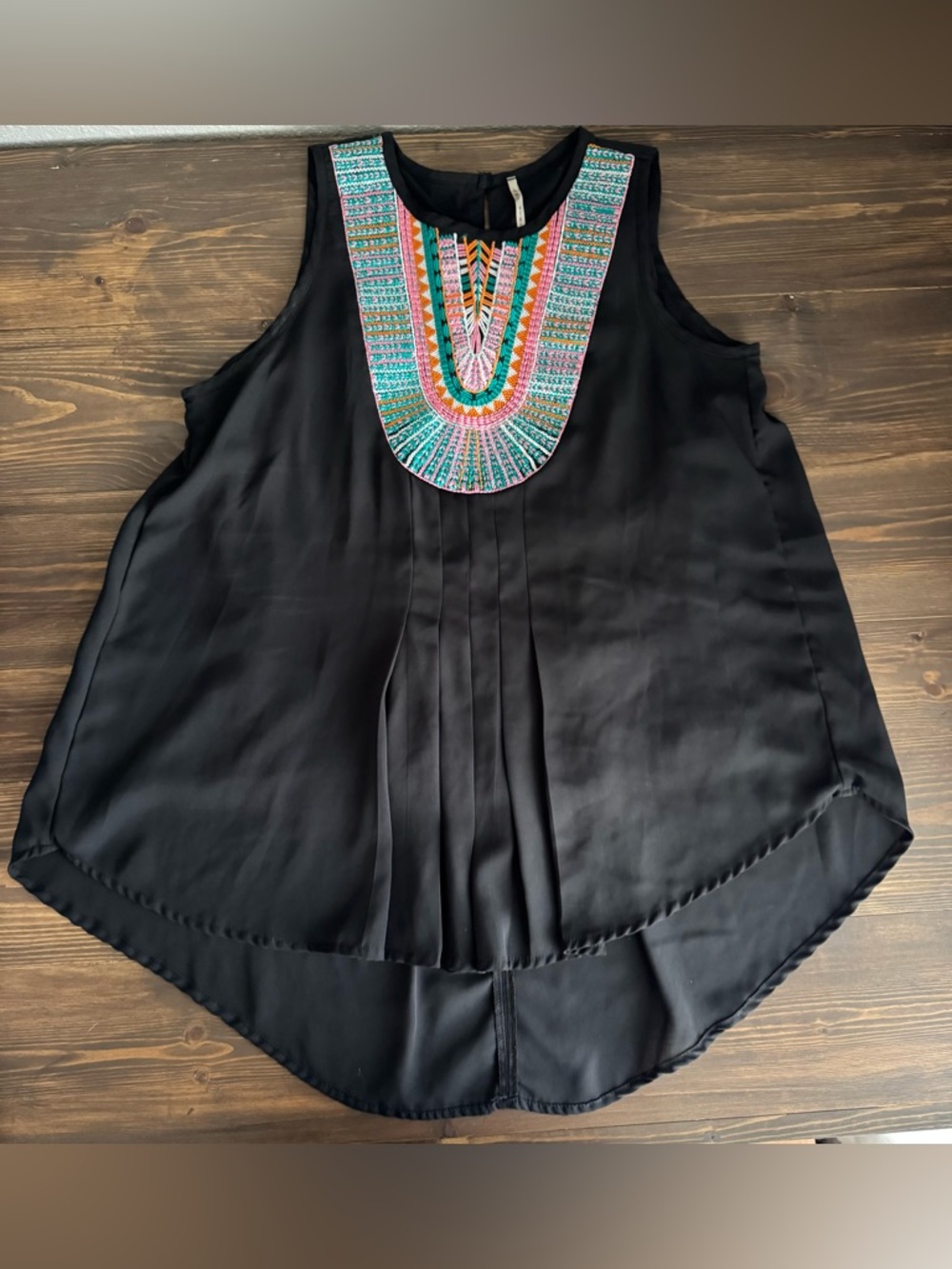 Embroidered Black Sleeveless Blouse with Multicolor Yoke